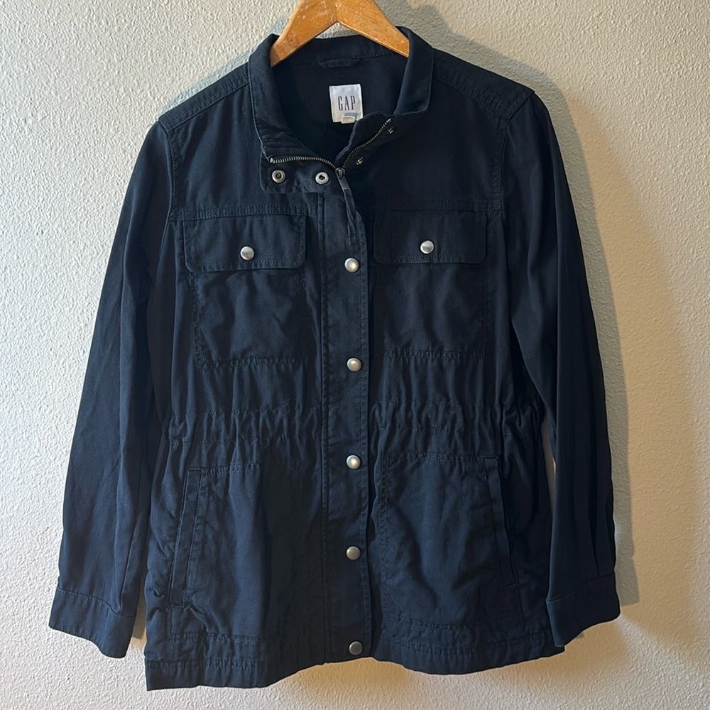 Gap Utility Jacket Medium Black Snap Button Zip-U… - image 1
